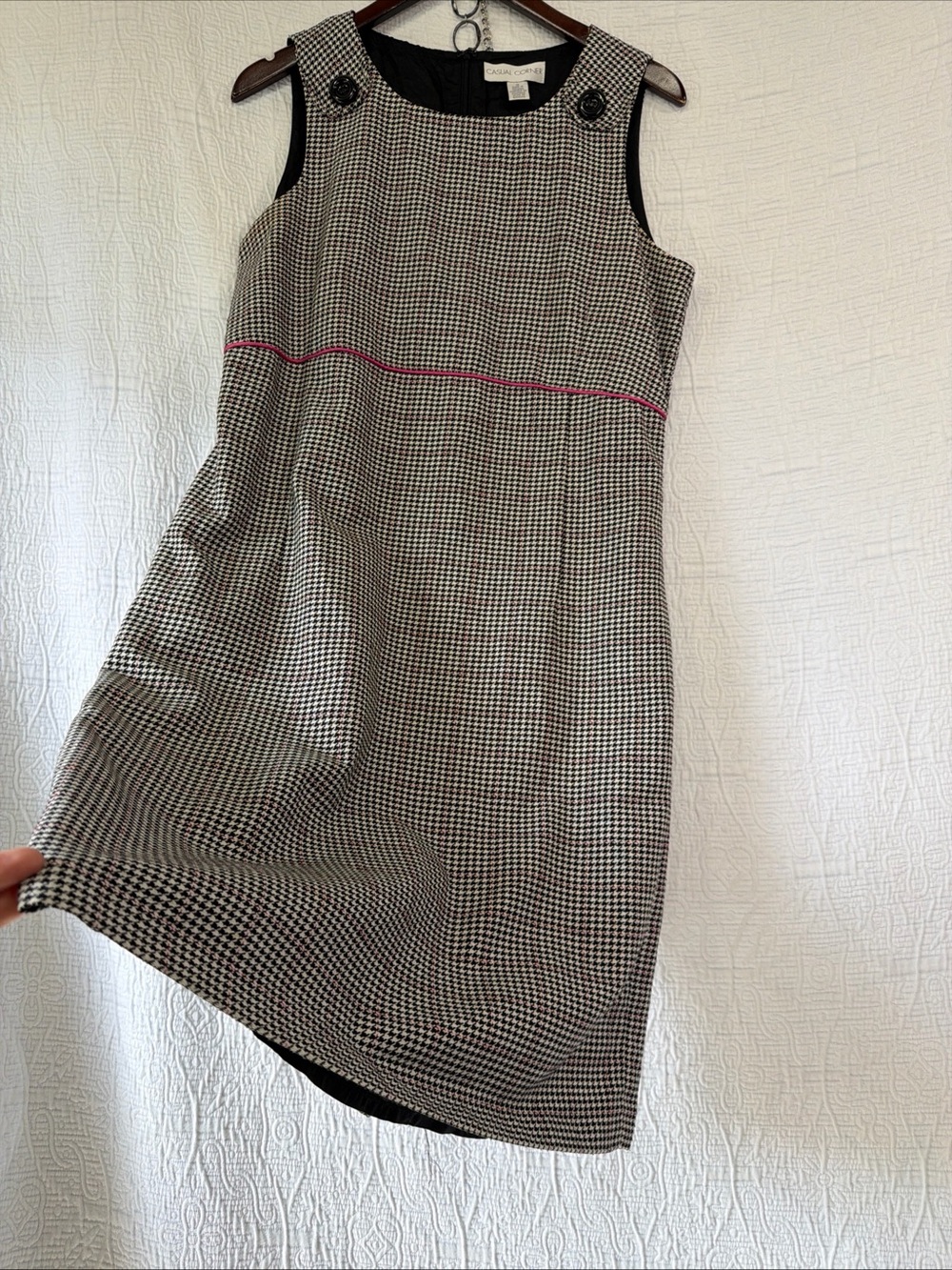Vintage Casual Corner Houndstooth Dress Size 12 Black White Midi Sheath Lined - Picture 10 of 16